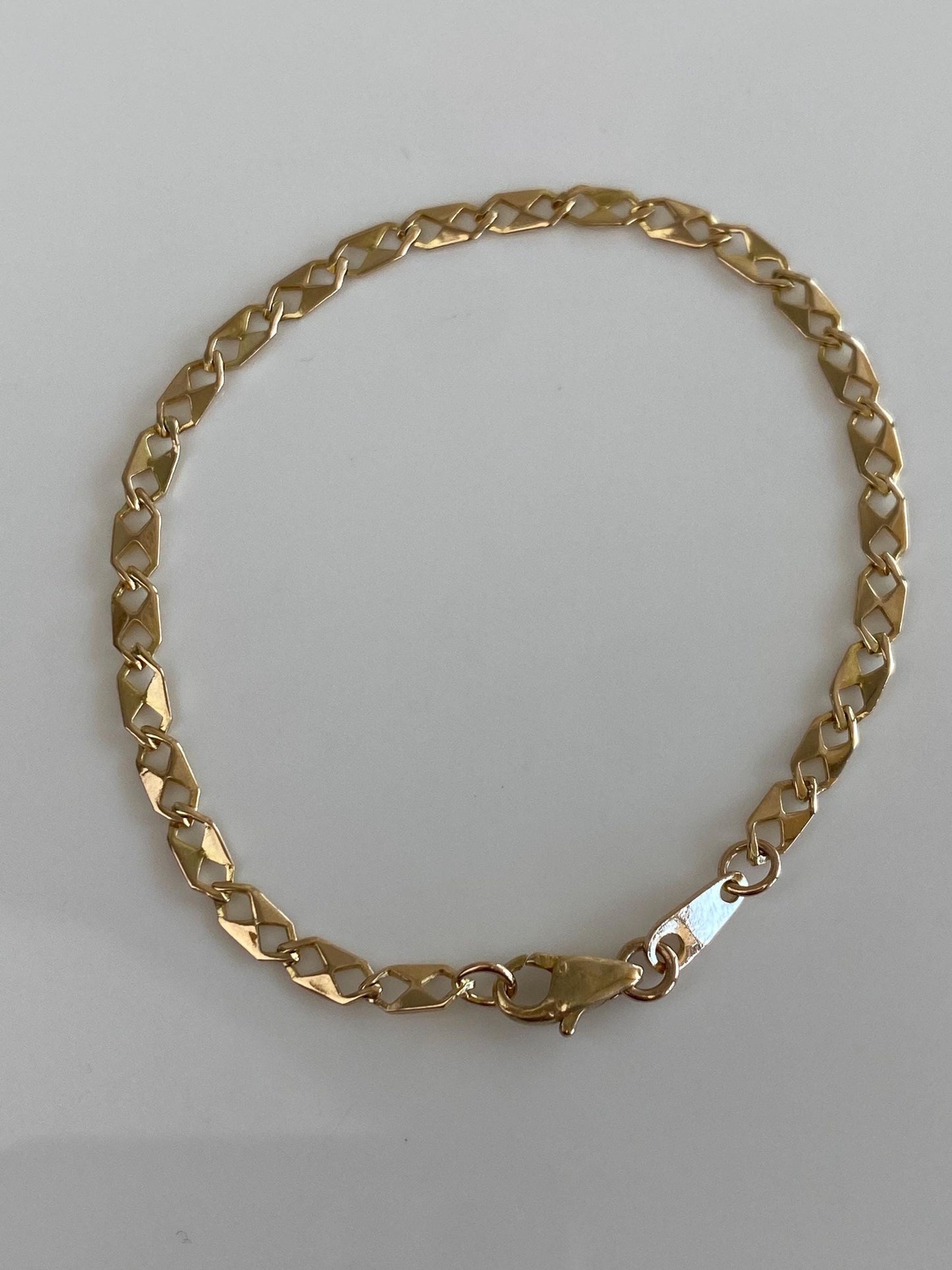 Vintage Solid 14k Yellow Gold Fancy Flat Link Chain Bracelet - 7 inches
