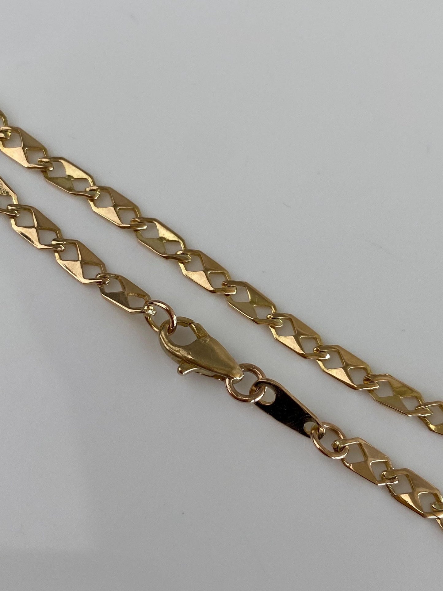 Vintage Solid 14k Yellow Gold Fancy Flat Link Chain Bracelet - 7 inches