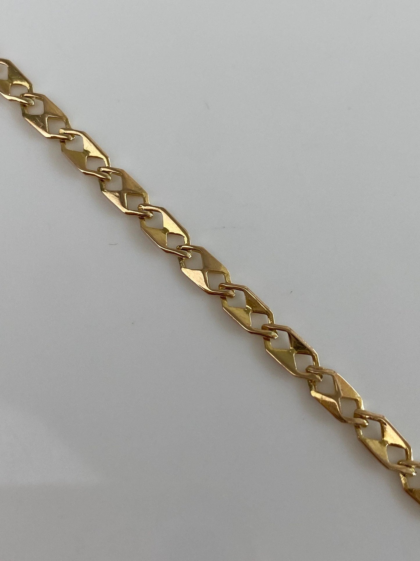 Vintage Solid 14k Yellow Gold Fancy Flat Link Chain Bracelet - 7 inches