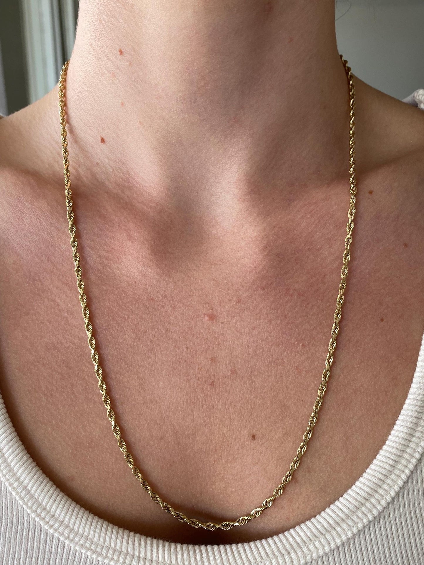 Vintage Solid 10k Yellow Gold Rope Chain Necklace - 22.75 inches