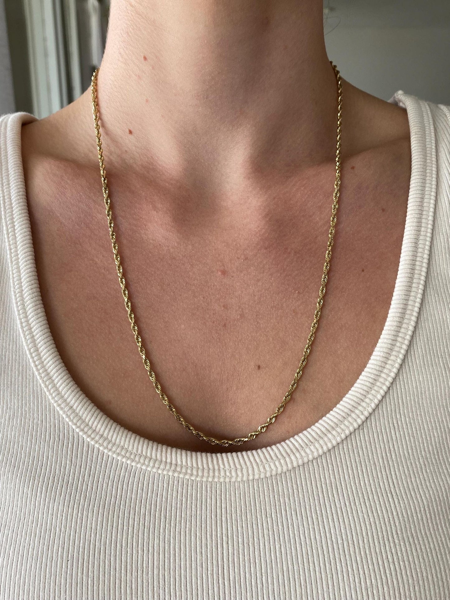 Vintage Solid 10k Yellow Gold Rope Chain Necklace - 22.75 inches