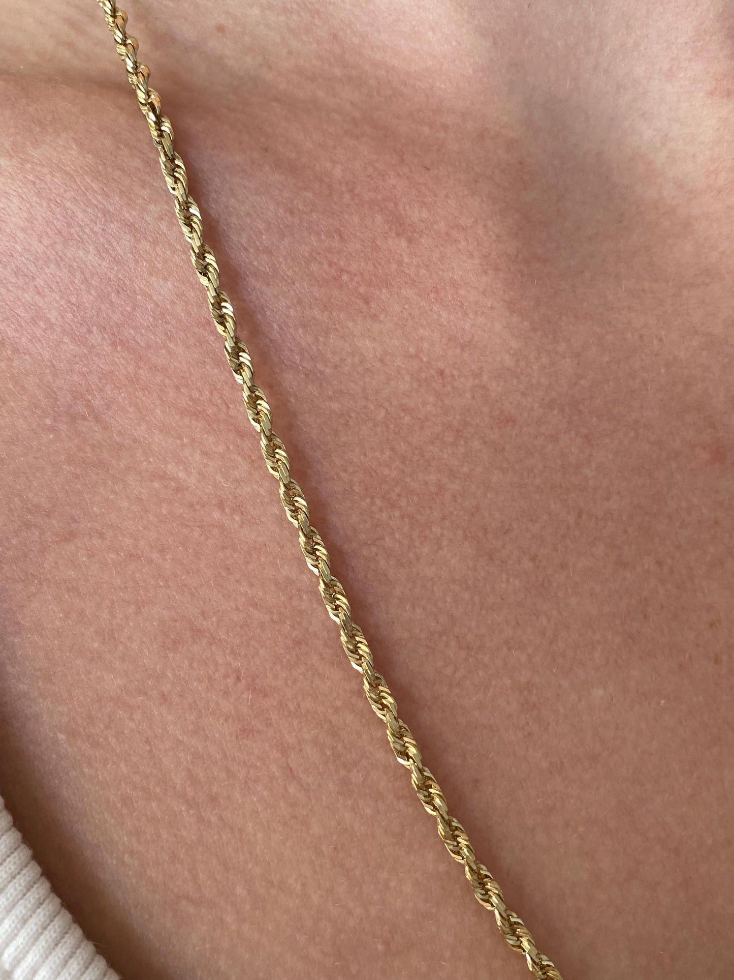 Vintage Solid 10k Yellow Gold Rope Chain Necklace - 22.75 inches