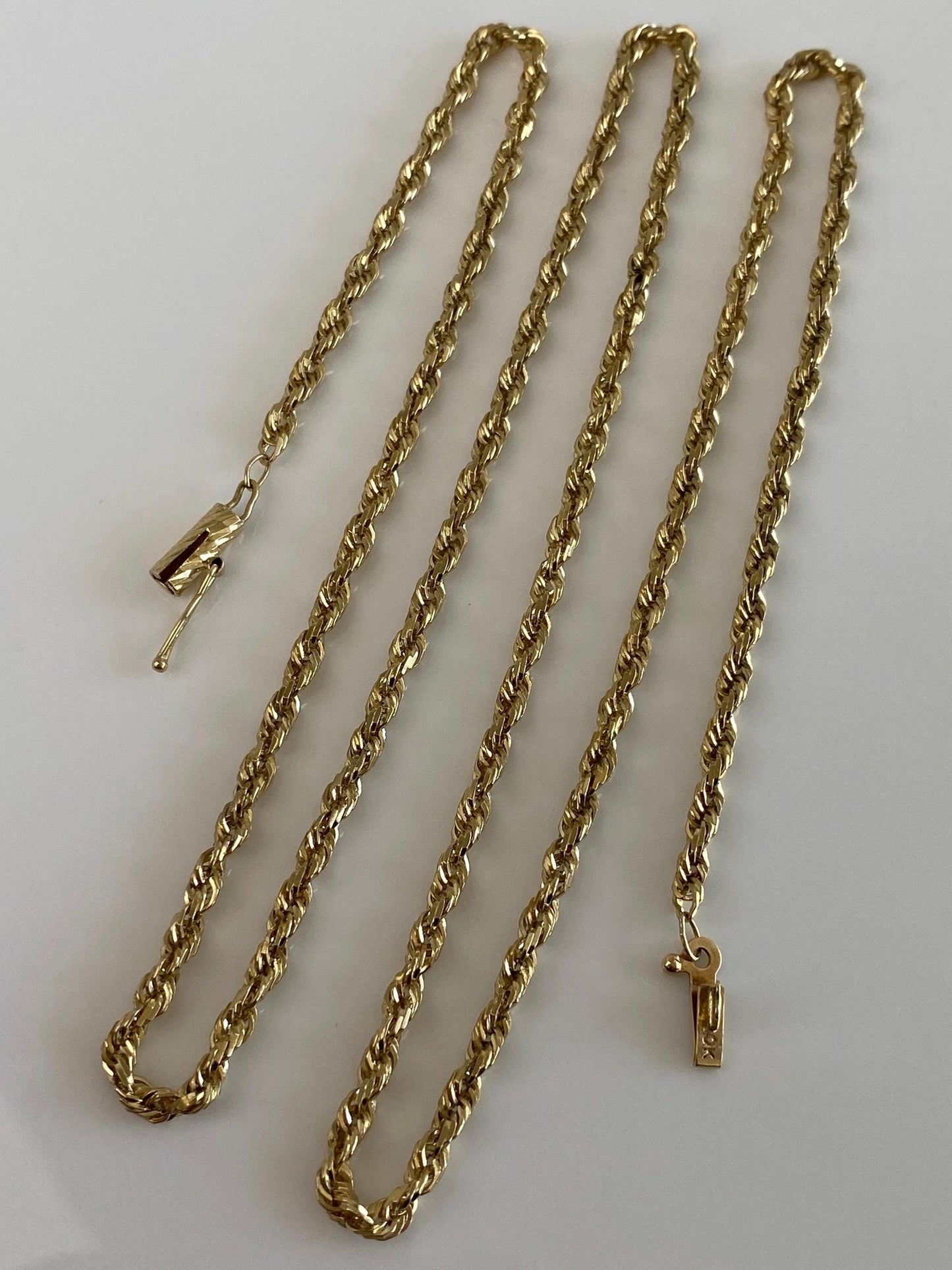 Vintage Solid 10k Yellow Gold Rope Chain Necklace - 22.75 inches