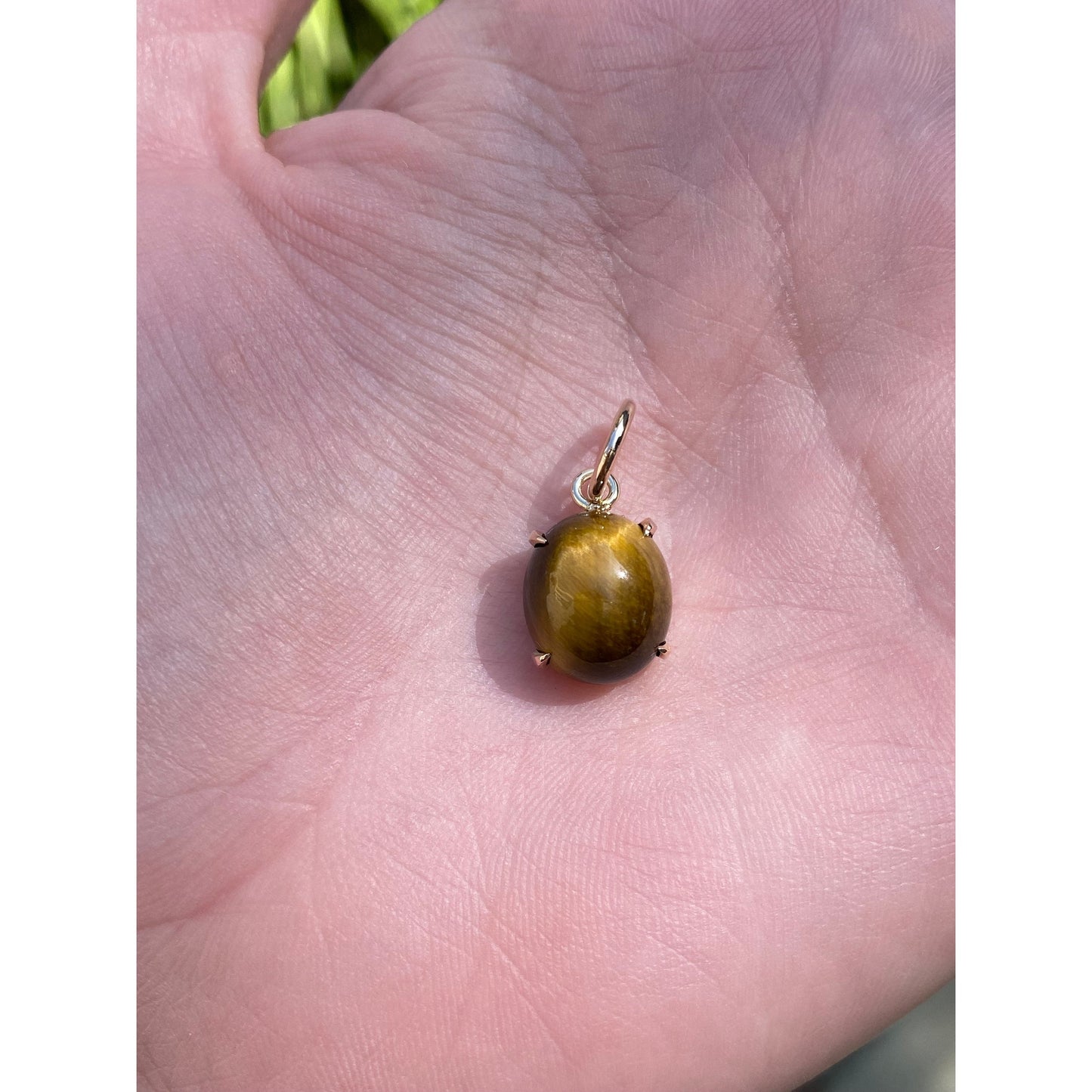 Vintage Solid 14k Yellow Gold Tigers Eye Charm