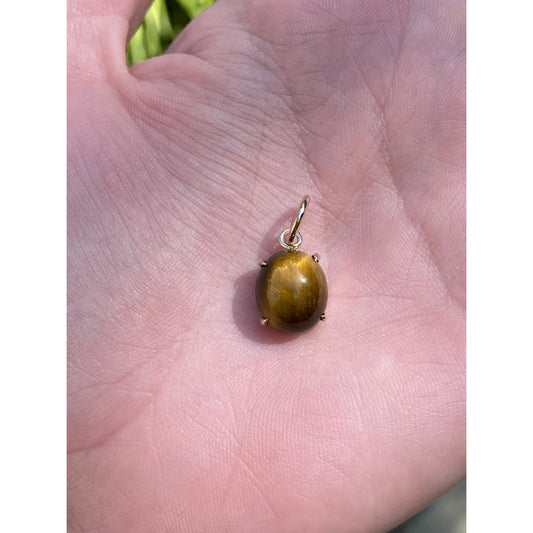 Vintage Solid 14k Yellow Gold Tigers Eye Charm