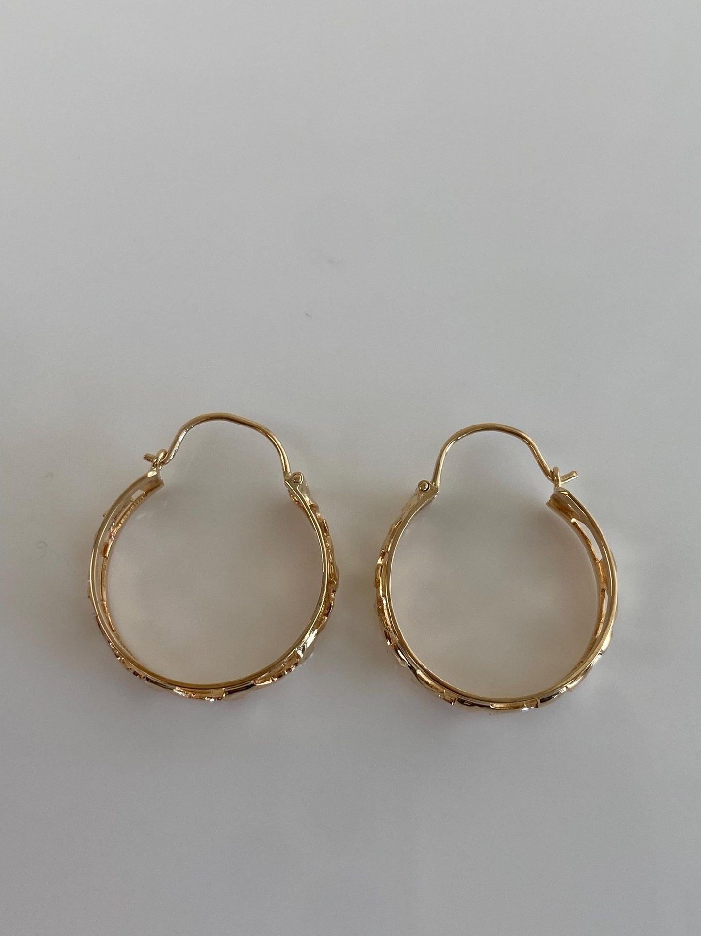 Vintage Solid 14k Rosey Gold Open Work Hoop Earrings