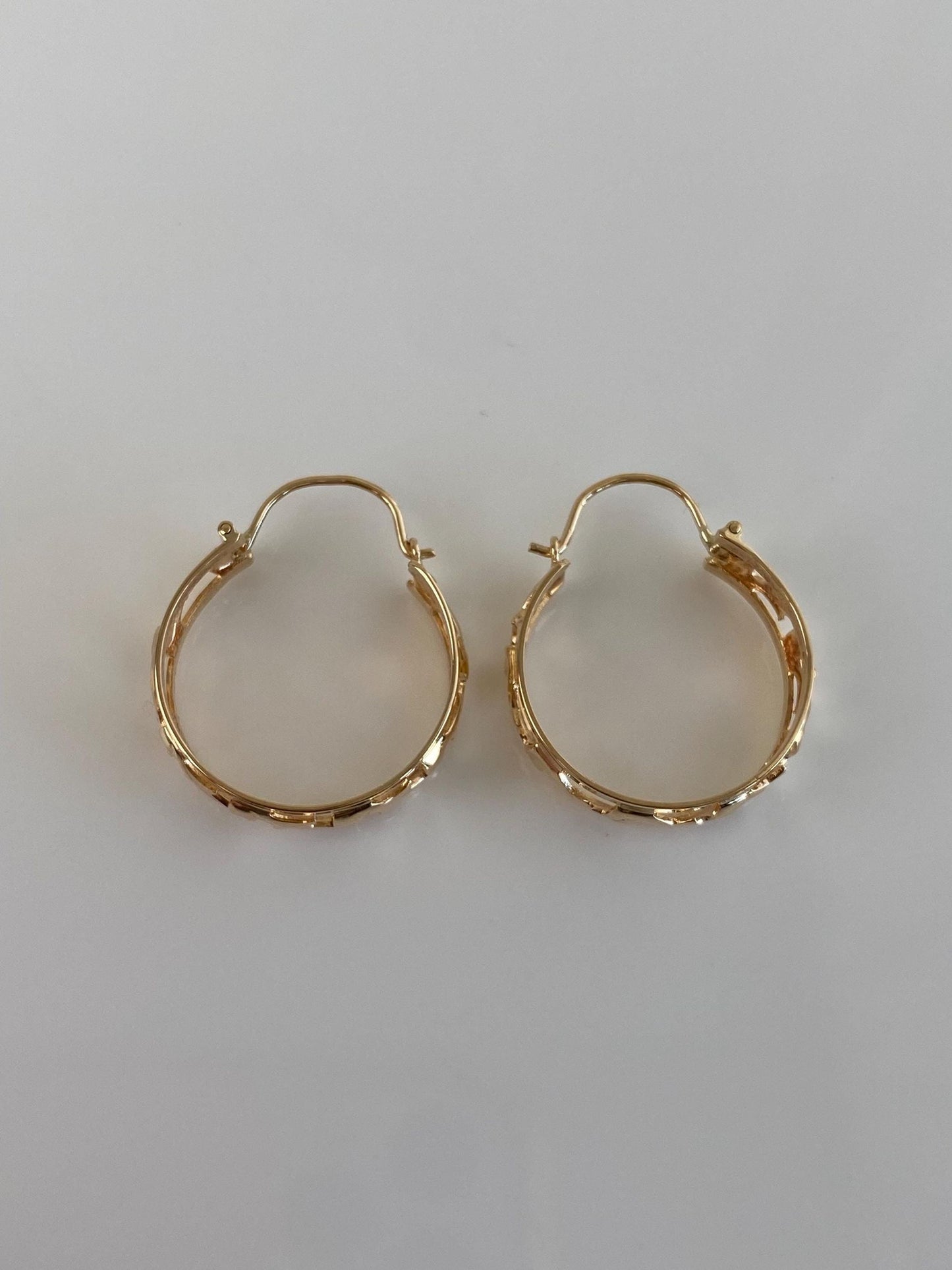 Vintage Solid 14k Rosey Gold Open Work Hoop Earrings
