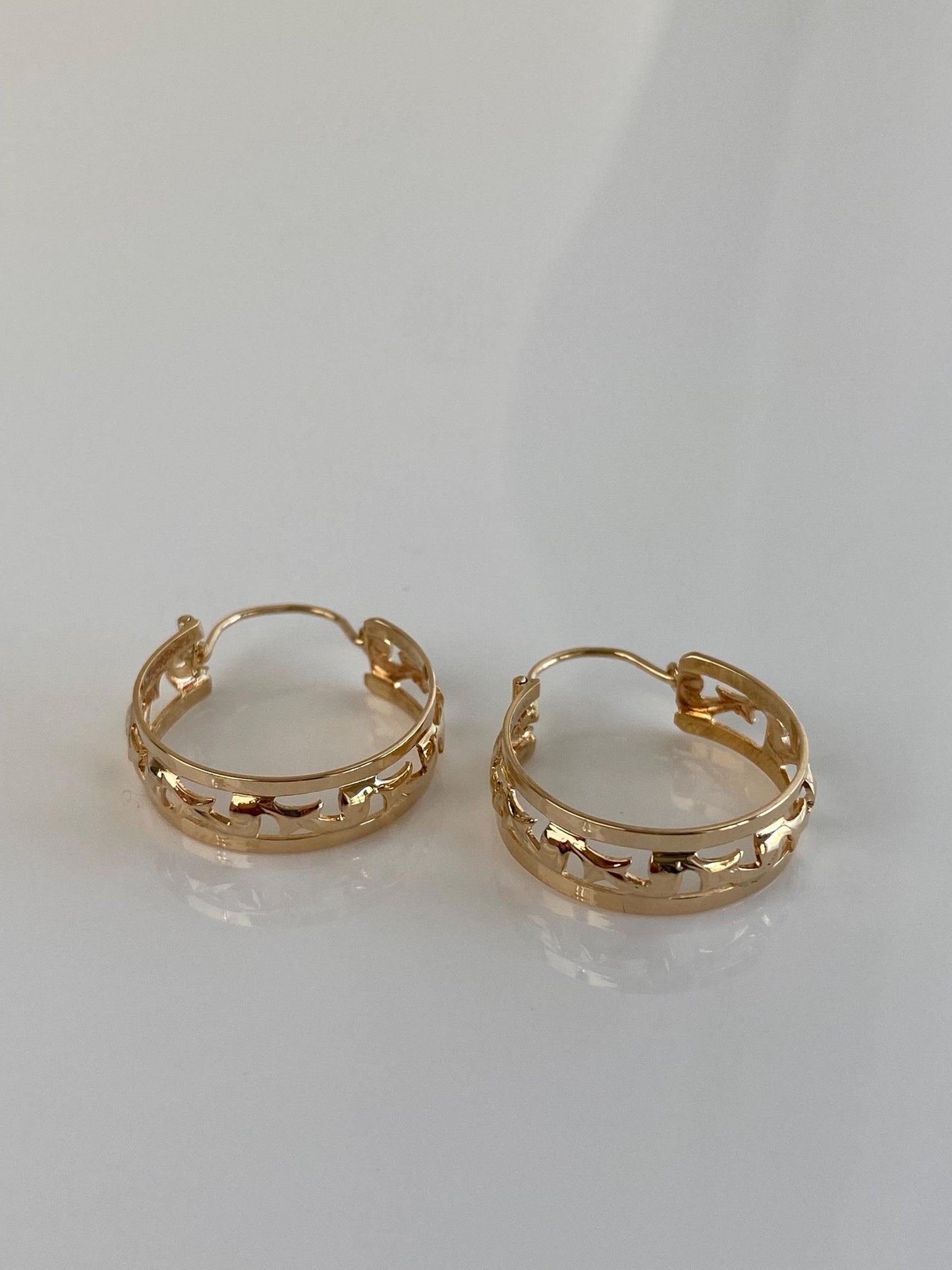 Vintage Solid 14k Rosey Gold Open Work Hoop Earrings