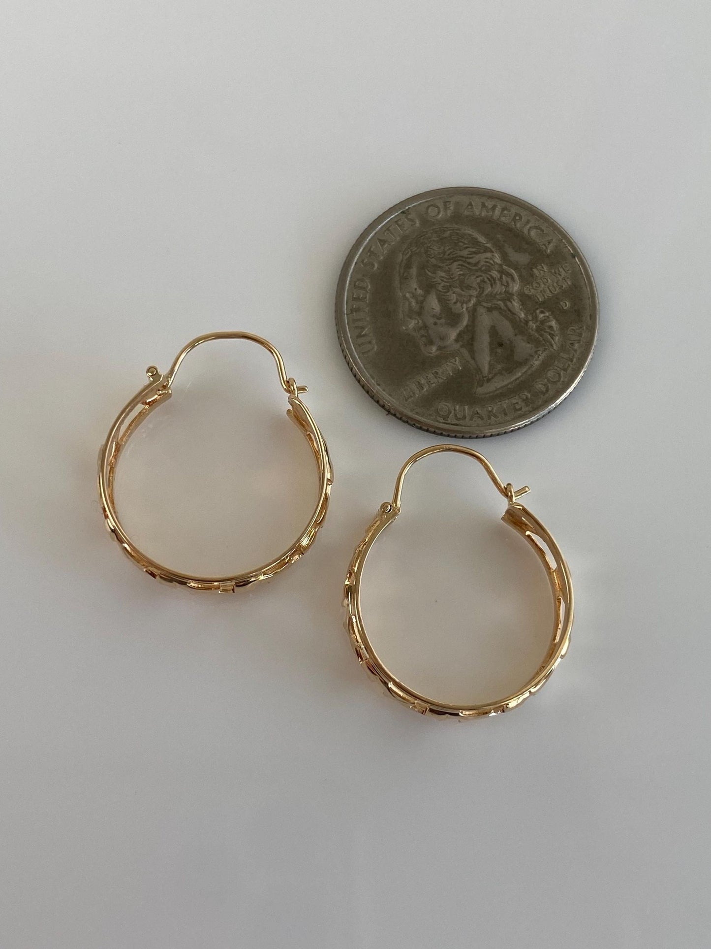 Vintage Solid 14k Rosey Gold Open Work Hoop Earrings