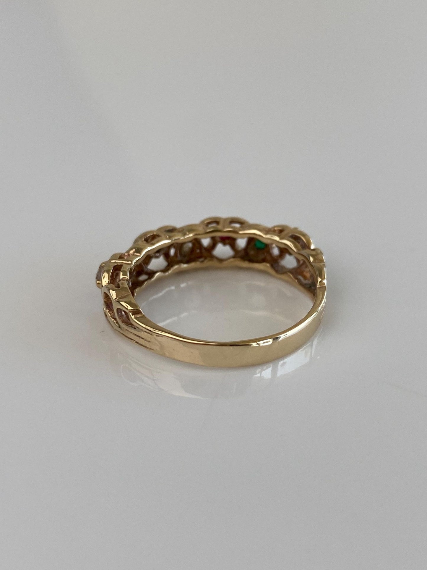 Vintage Solid 10k Yellow Gold Blue Clear Green Spinel Pink Purple Sapphire Ring Band - Size 8.75