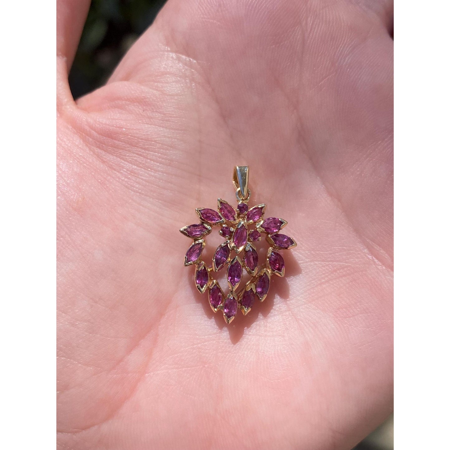 Vintage Solid 14k Yellow Gold Pink Spinel Cluster Charm