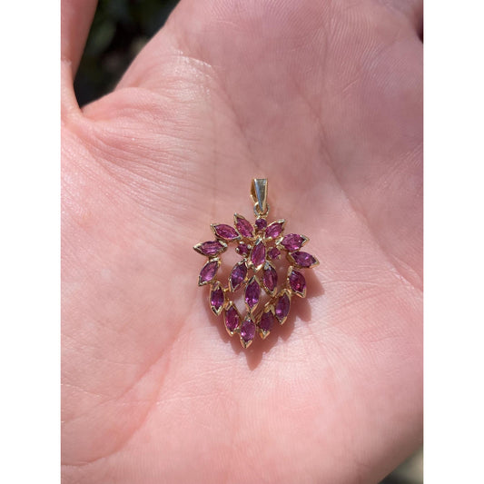 Vintage Solid 14k Yellow Gold Pink Spinel Cluster Charm