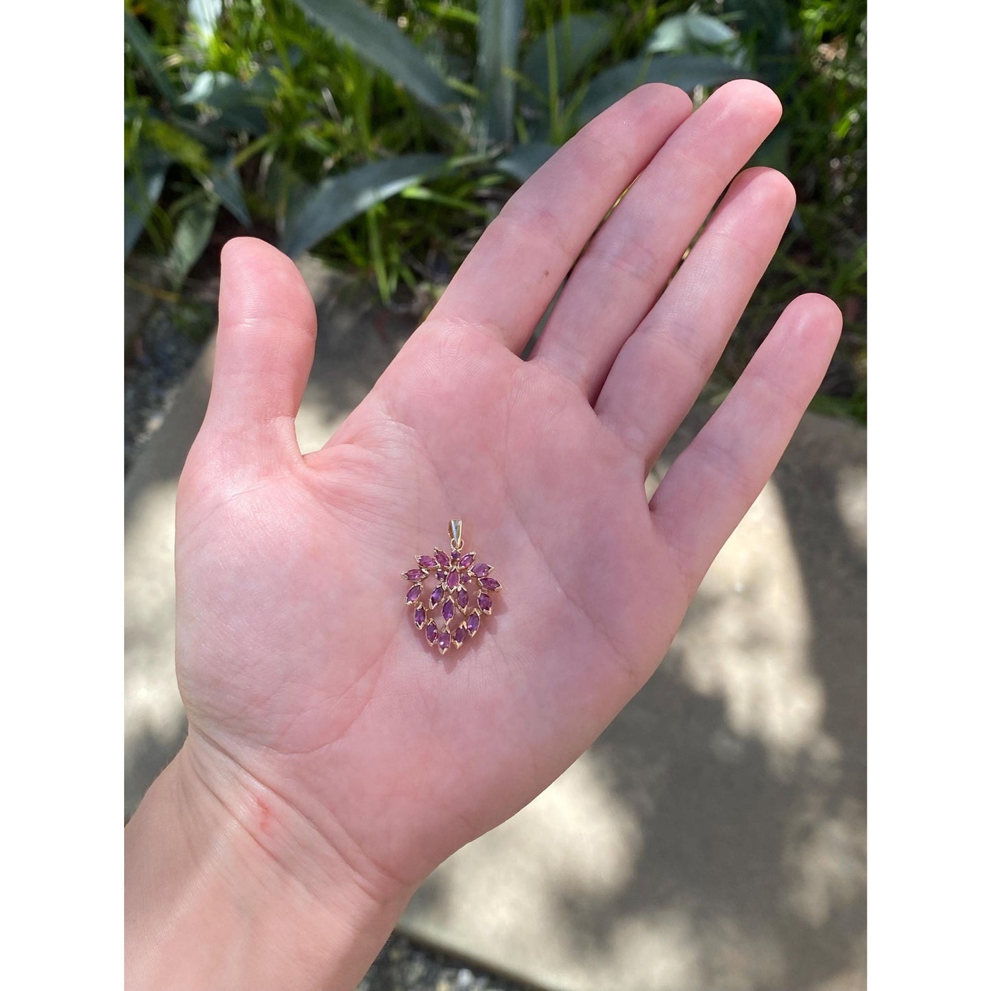 Vintage Solid 14k Yellow Gold Pink Spinel Cluster Charm