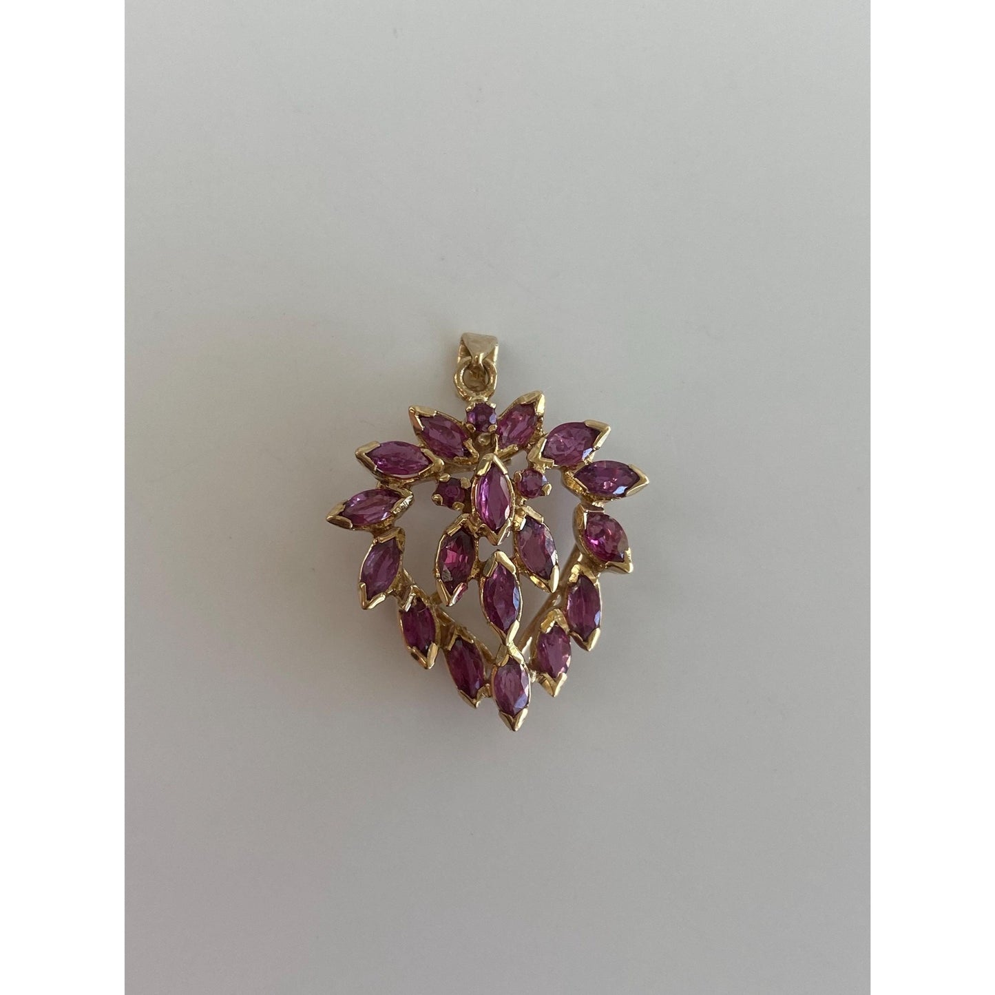 Vintage Solid 14k Yellow Gold Pink Spinel Cluster Charm
