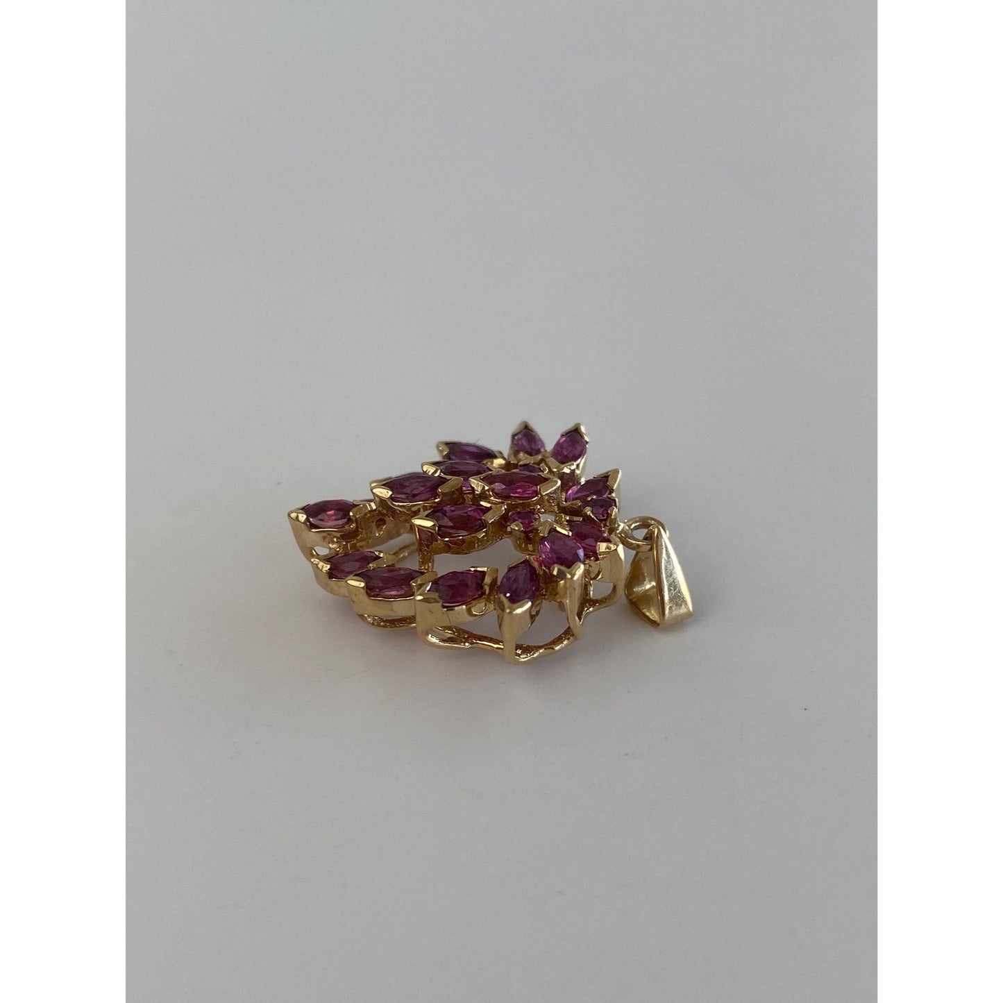 Vintage Solid 14k Yellow Gold Pink Spinel Cluster Charm