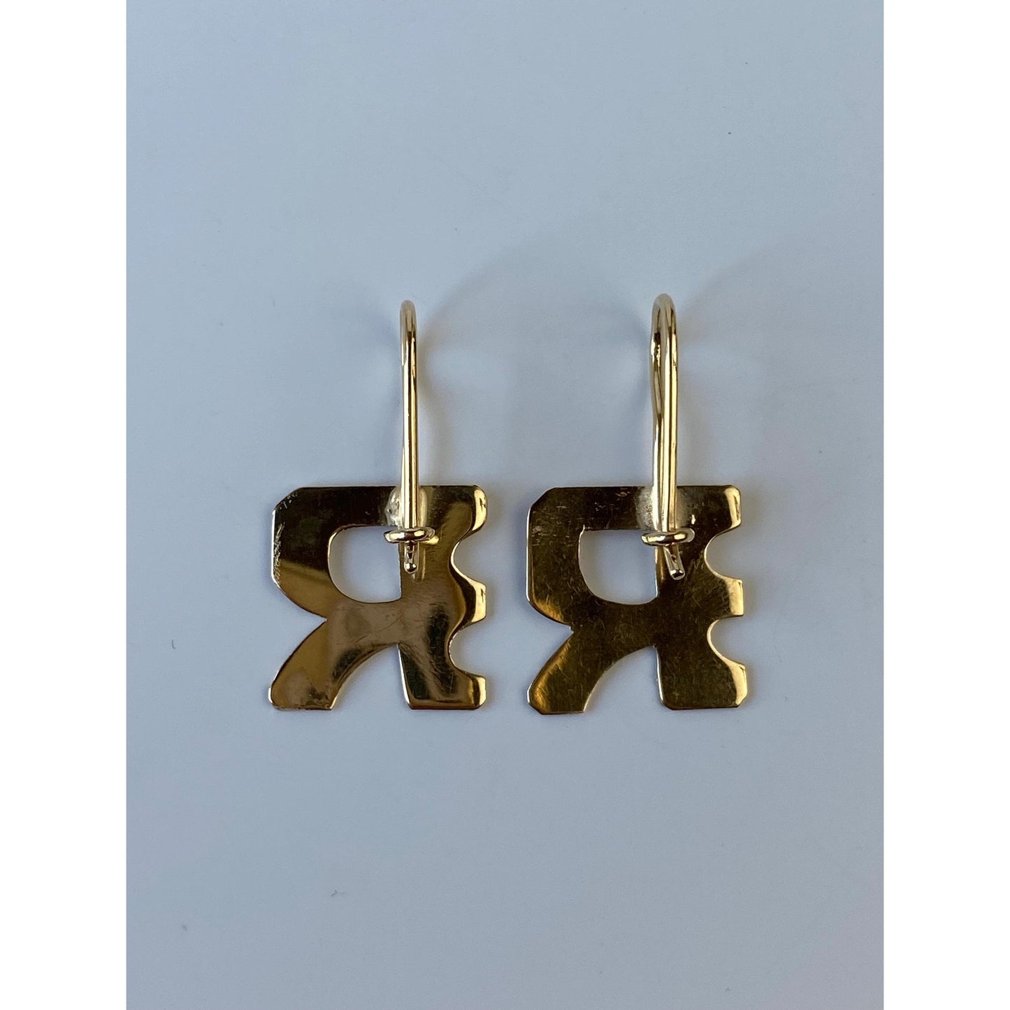 Vintage Solid 14k Yellow Gold Diamond Cut Initial 'R' Drop Earrings