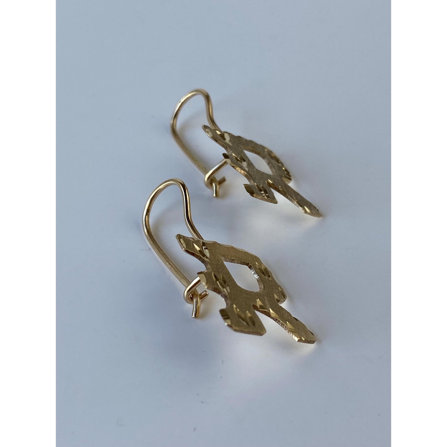 Vintage Solid 14k Yellow Gold Diamond Cut Initial 'R' Drop Earrings