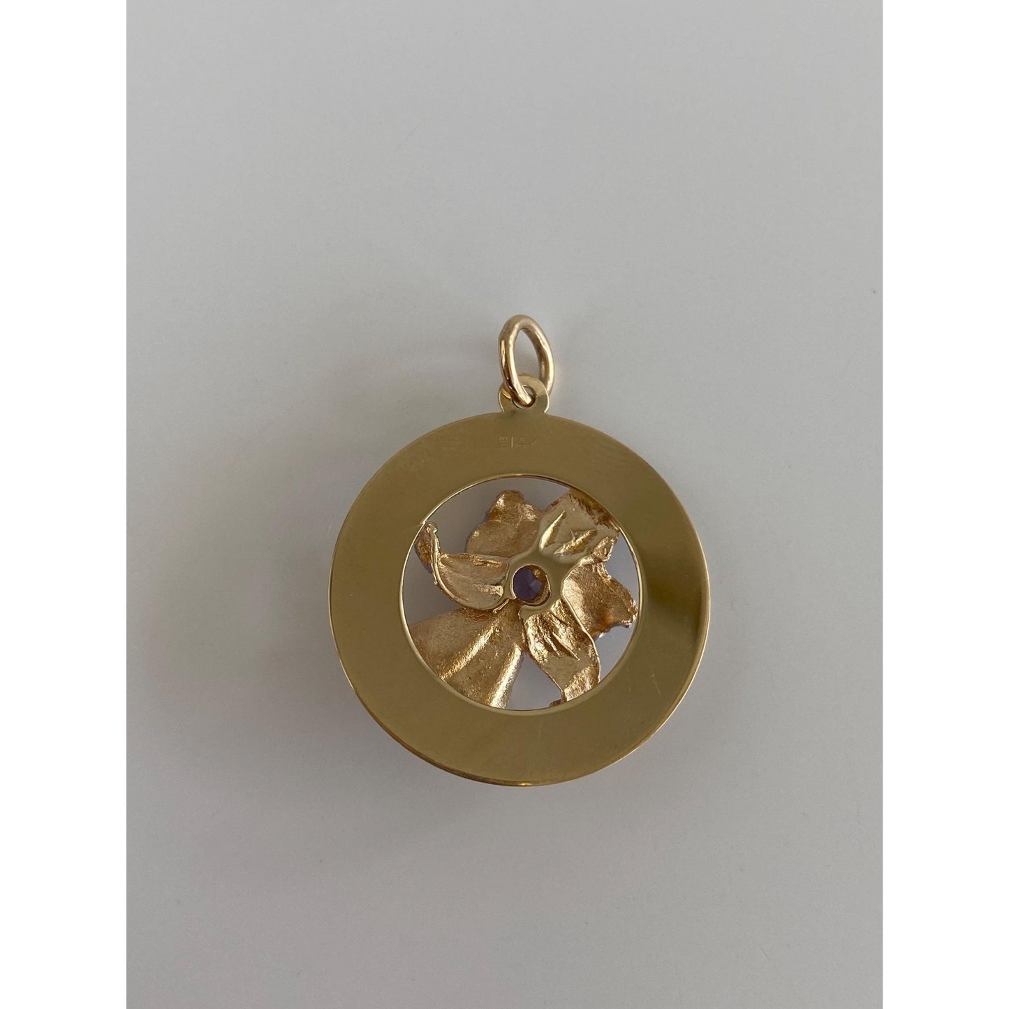 Vintage Solid 14k Yellow Gold Light Purple Sapphire Pearl Enamel Flower Charm