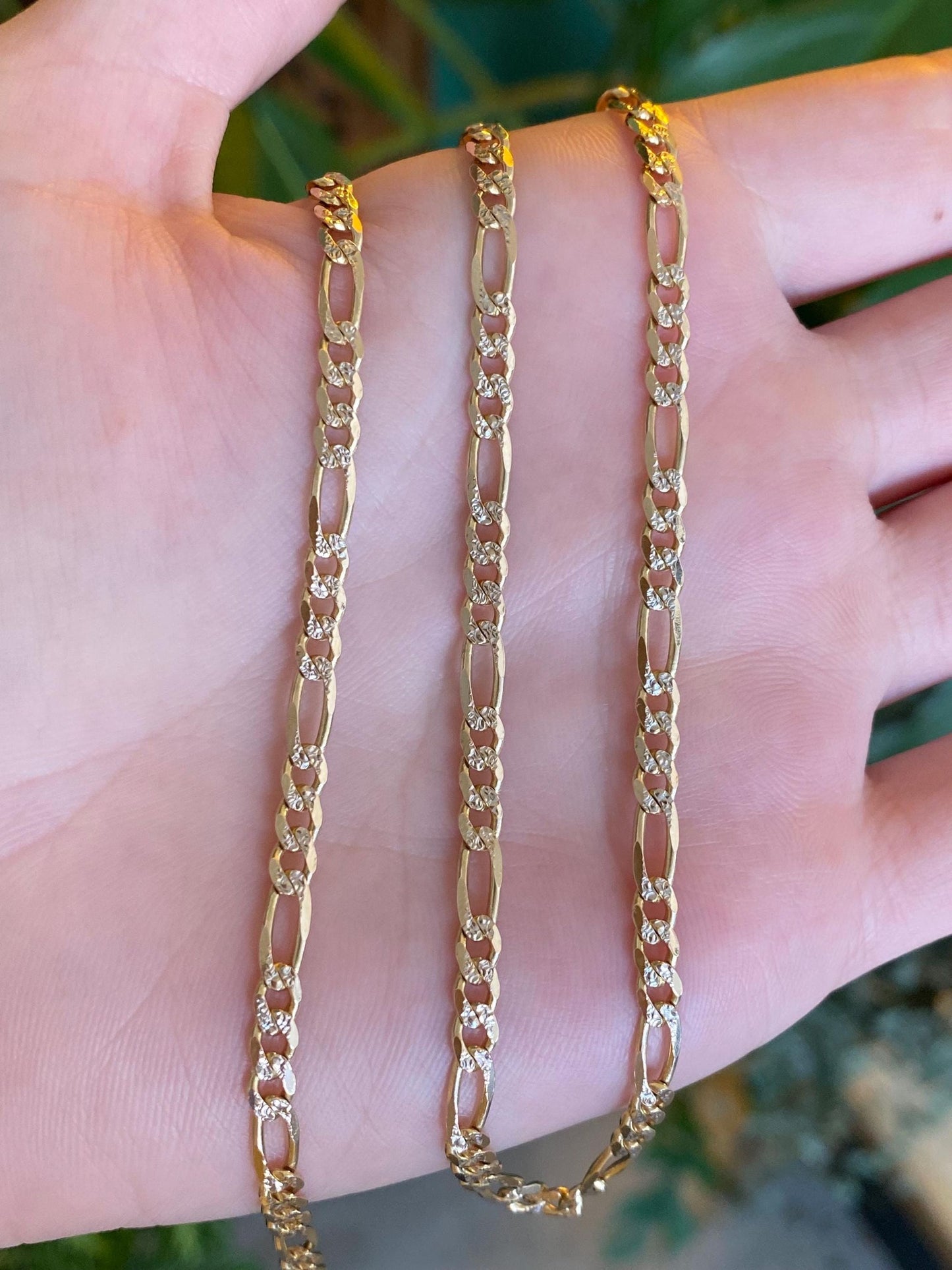 Vintage Solid 14k Yellow Gold Textured Figaro Chain Necklace - 18.25 inches
