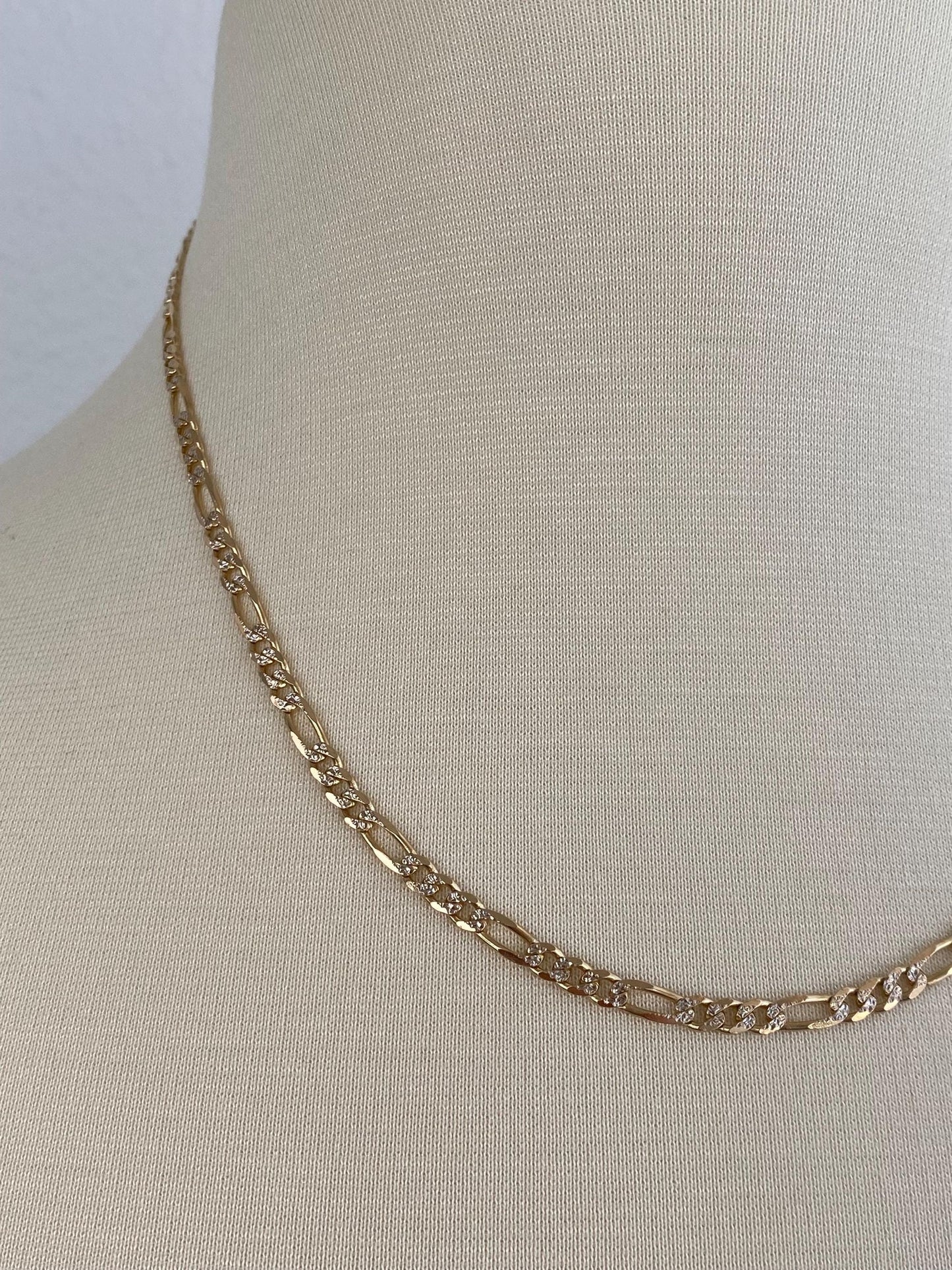 Vintage Solid 14k Yellow Gold Textured Figaro Chain Necklace - 18.25 inches
