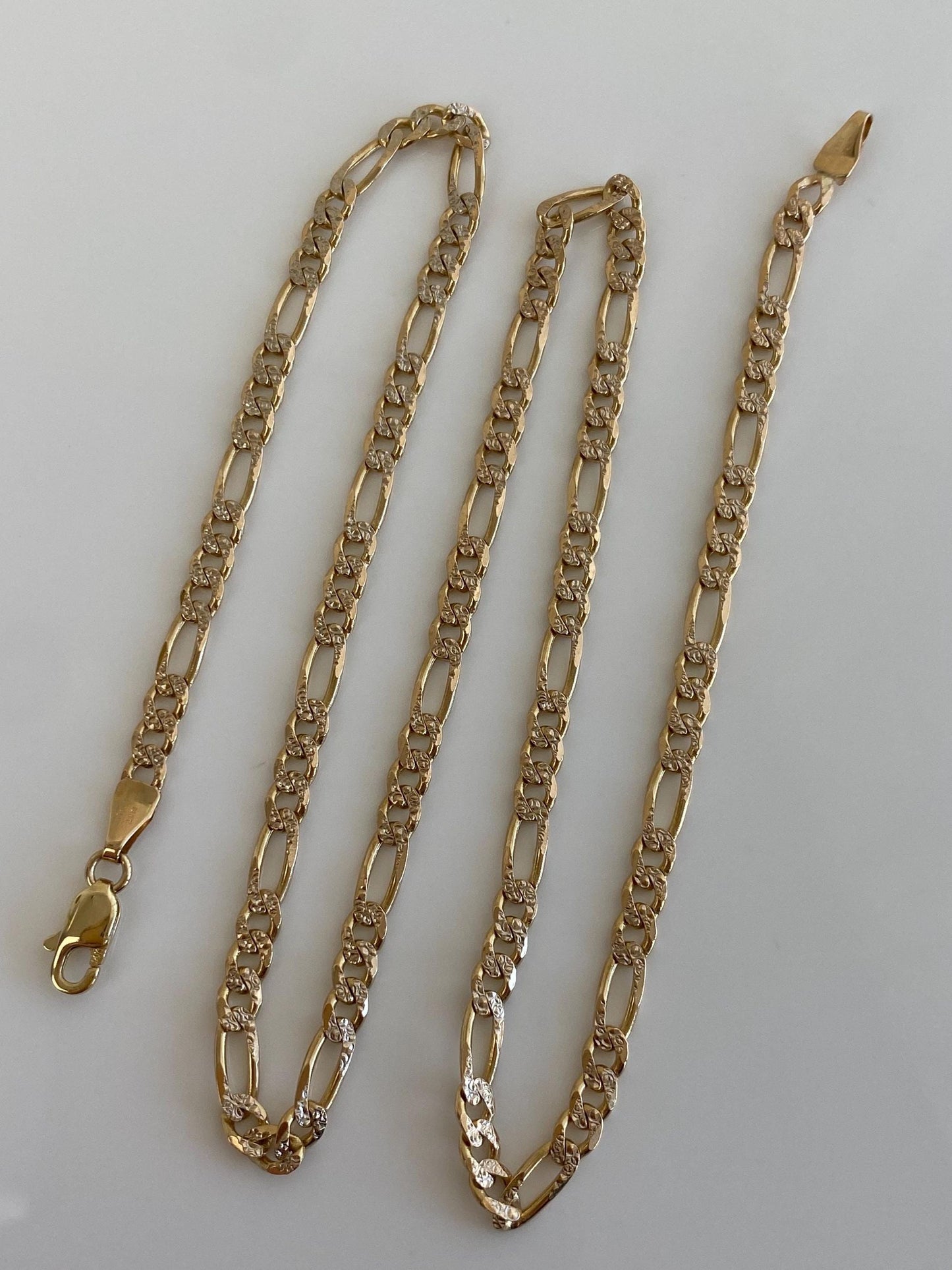 Vintage Solid 14k Yellow Gold Textured Figaro Chain Necklace - 18.25 inches