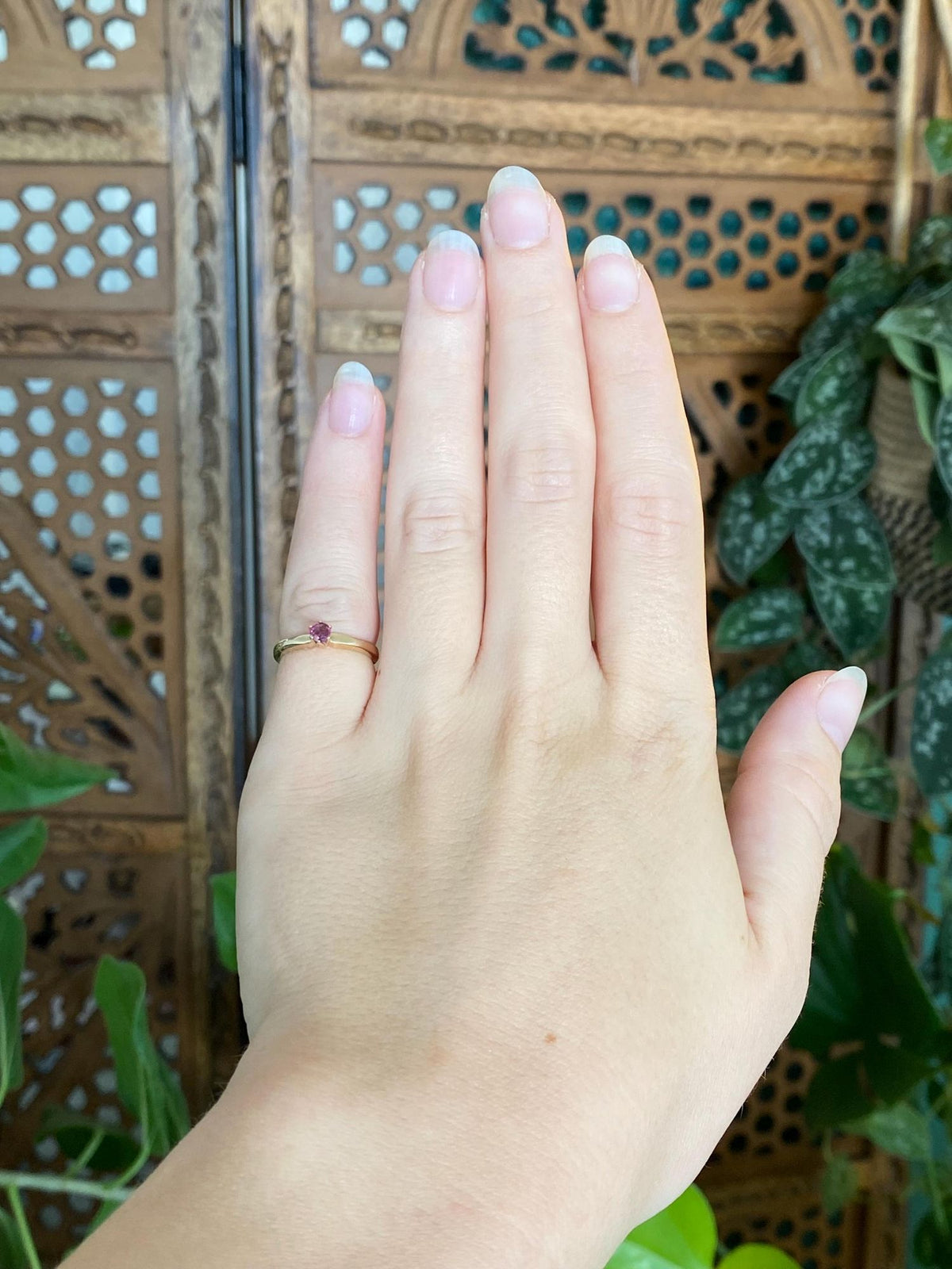 Vintage Solid 10k Yellow Gold Pink Spinel Ring - Size 3.75