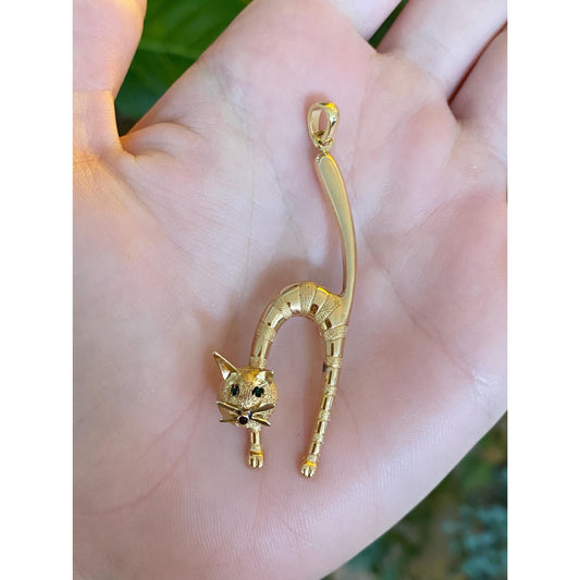 Vintage 18k Yellow Gold Colored Cubic Zirconia Cat Charm