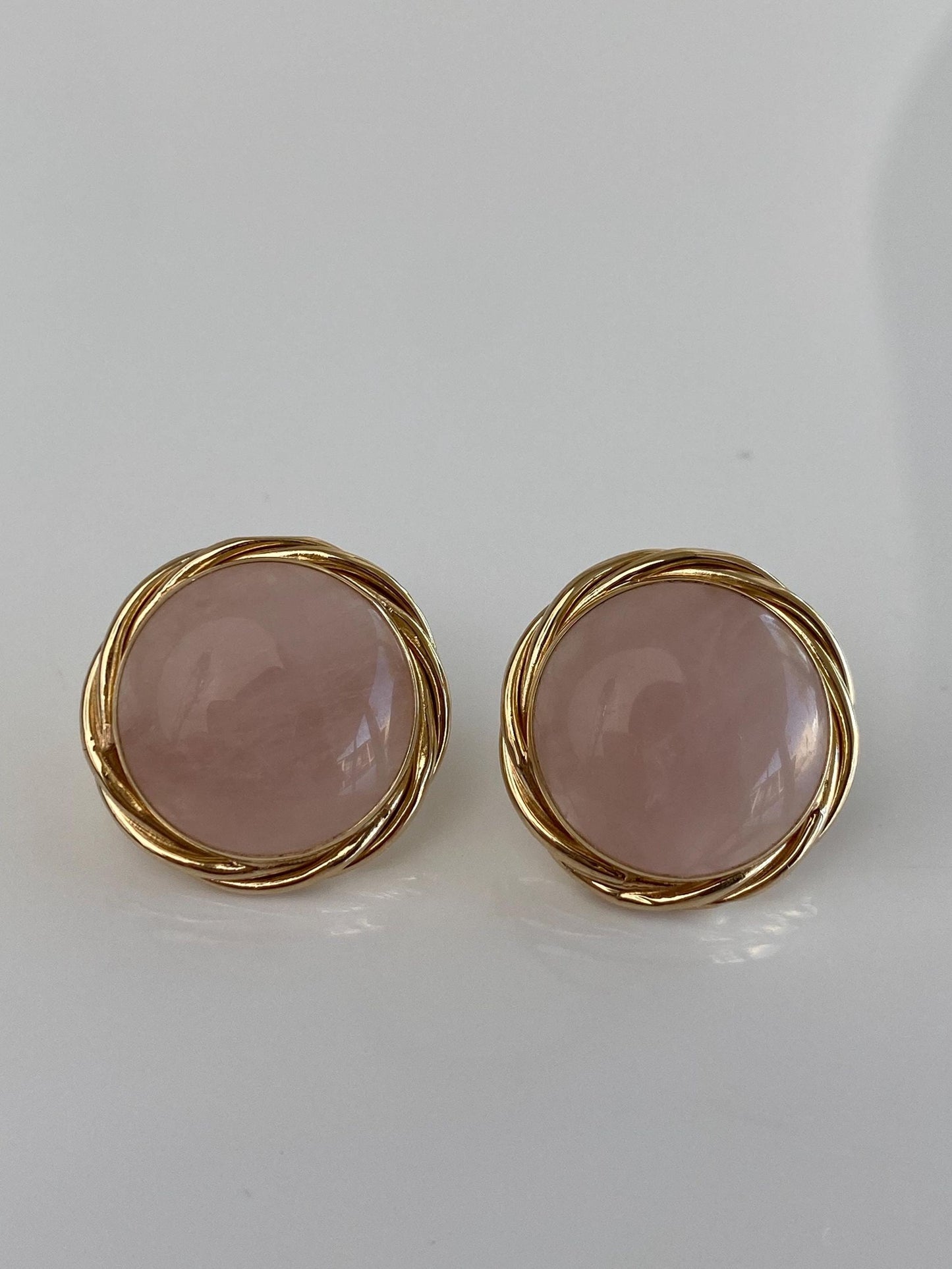 Vintage 14k Yellow Gold Rose Quartz Stud Earrings