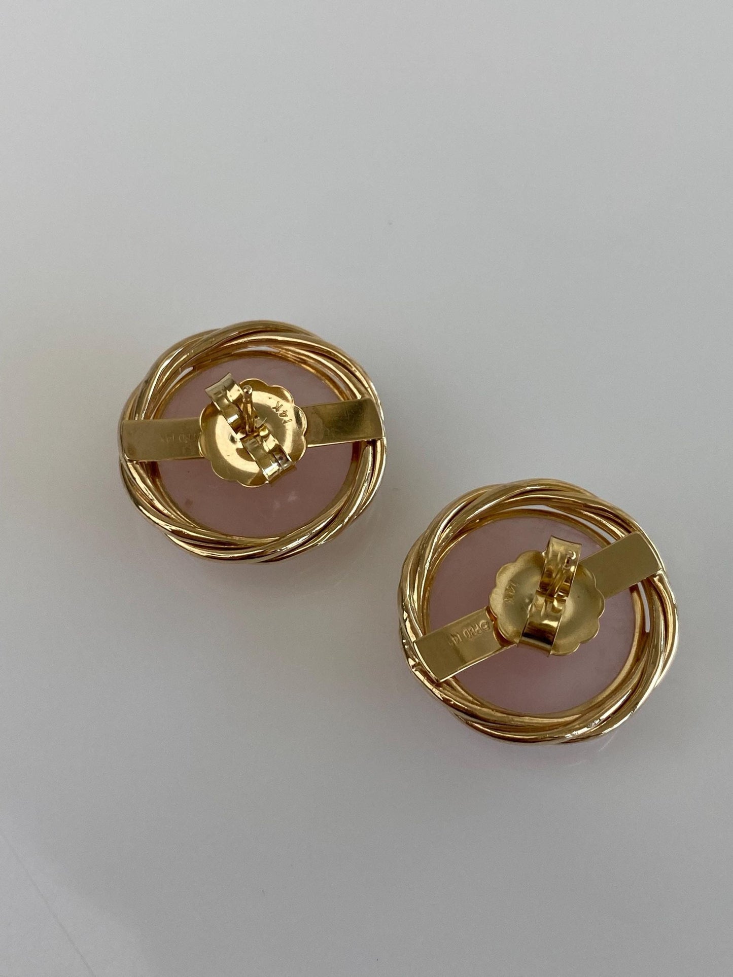 Vintage 14k Yellow Gold Rose Quartz Stud Earrings