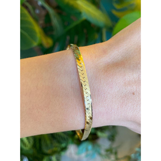 Vintage Solid 14k Yellow Gold Herringbone Chain Bracelet - 8 inches