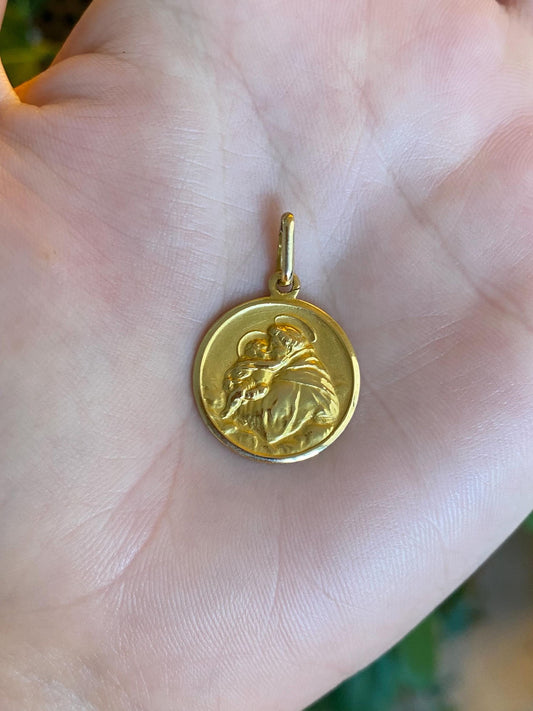 Vintage Solid 18k Yellow Gold Saint Joseph Religious Charm