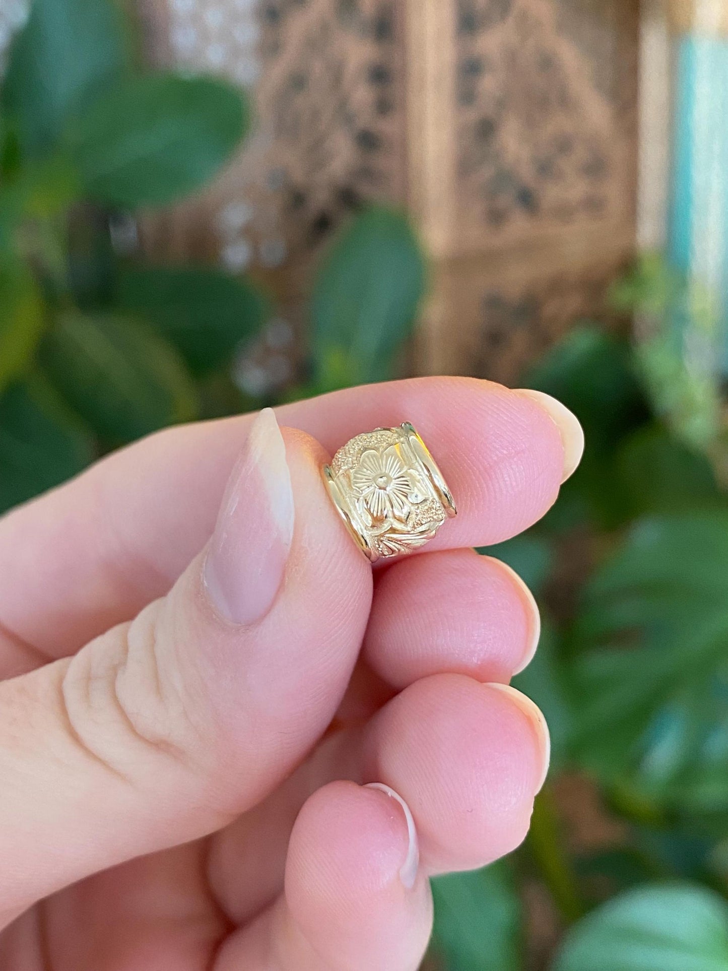 Vintage Solid 14k Yellow Gold Floral Slide Charm