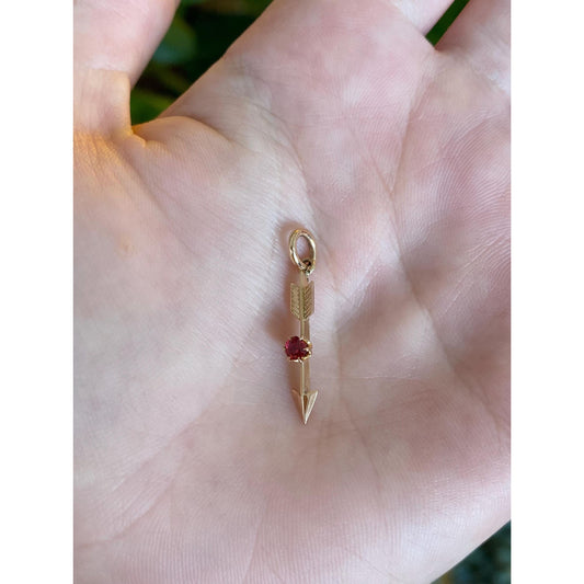 Vintage Solid 14k Yellow Gold Red Cubic Zirconia Arrow Charm