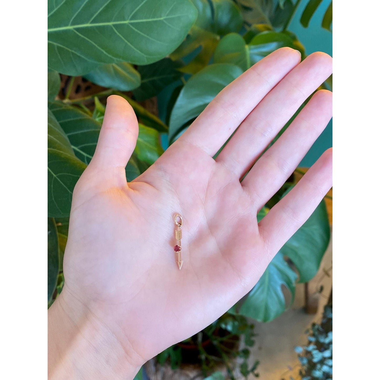 Vintage Solid 14k Yellow Gold Red Cubic Zirconia Arrow Charm