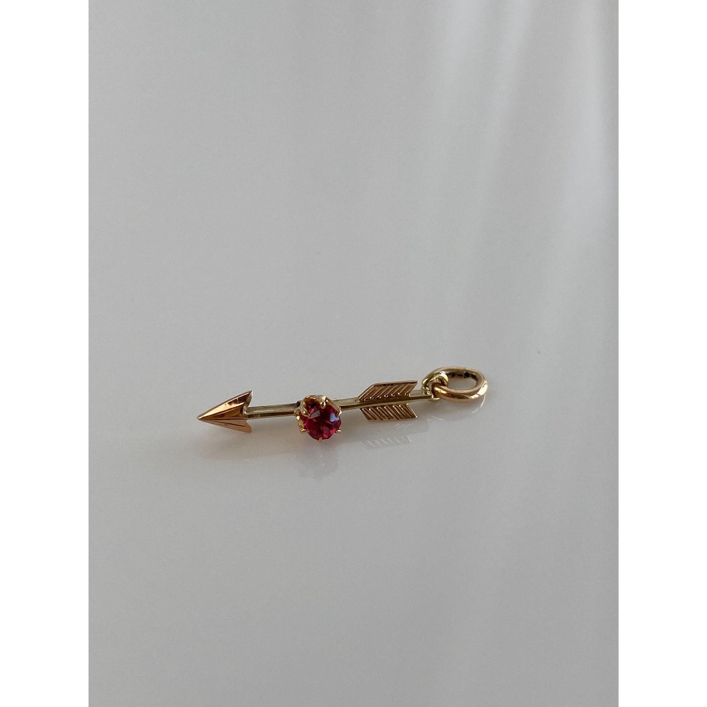 Vintage Solid 14k Yellow Gold Red Cubic Zirconia Arrow Charm