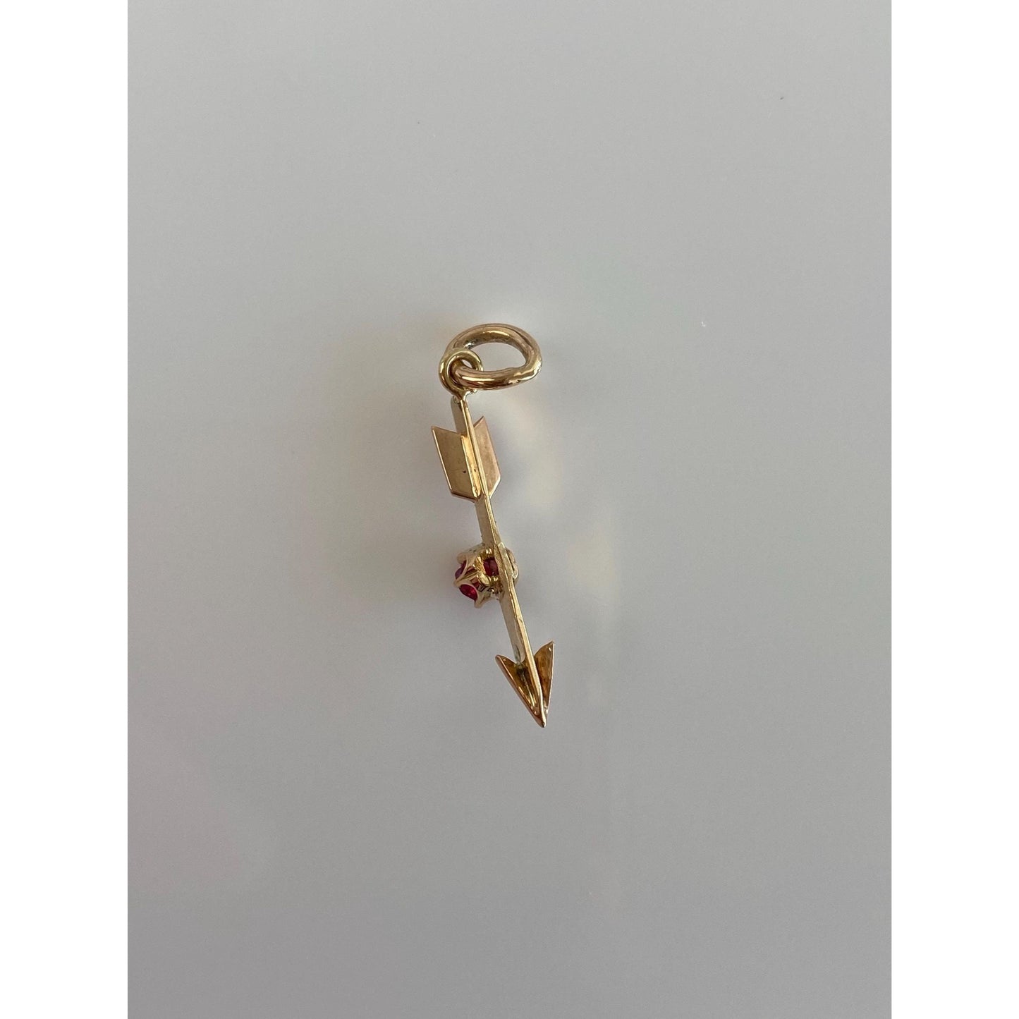 Vintage Solid 14k Yellow Gold Red Cubic Zirconia Arrow Charm