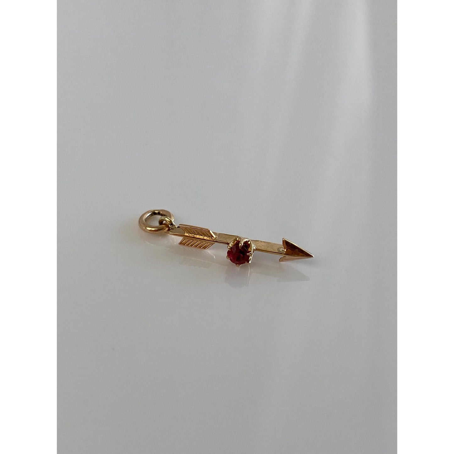 Vintage Solid 14k Yellow Gold Red Cubic Zirconia Arrow Charm