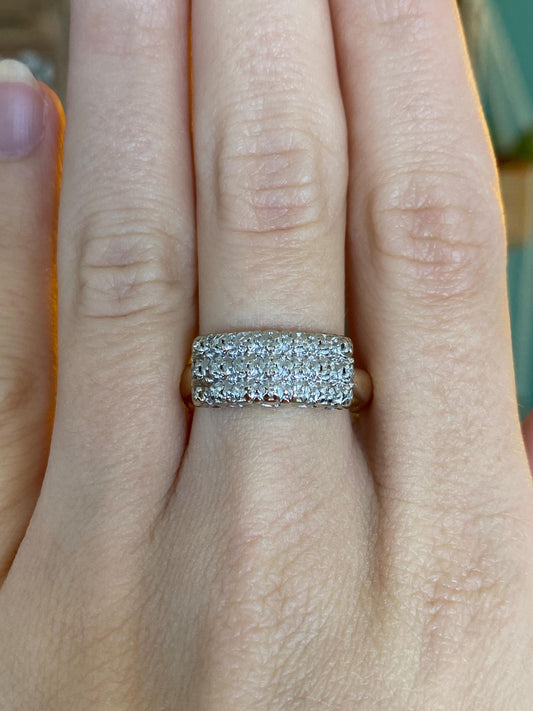 Vintage Solid 14k White & Yellow Gold Diamond Ring - Size 9.5
