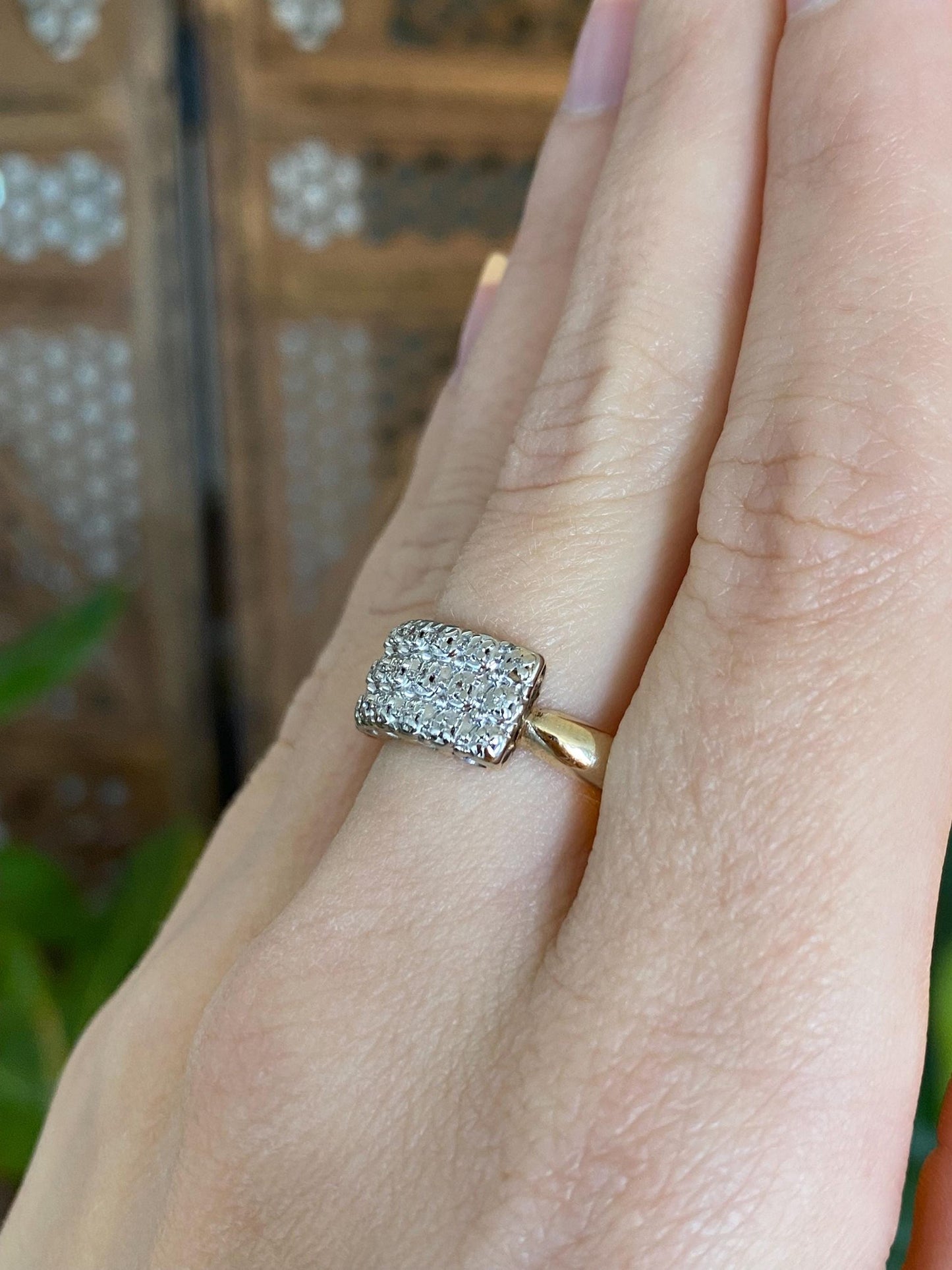 Vintage Solid 14k White & Yellow Gold Diamond Ring - Size 9.5