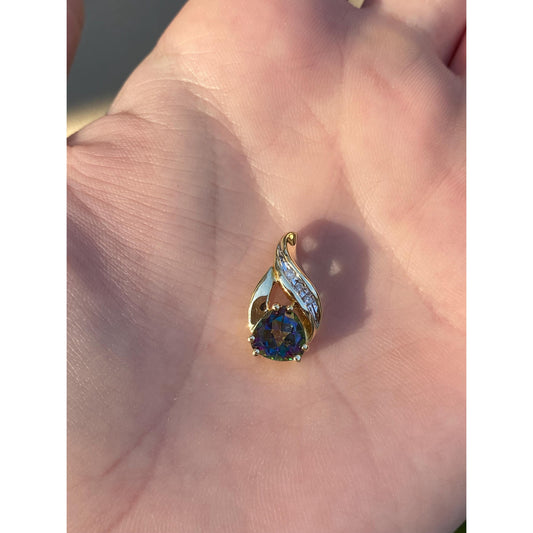 Vintage Solid 10k Yellow Gold Mystic Topaz Diamond Charm