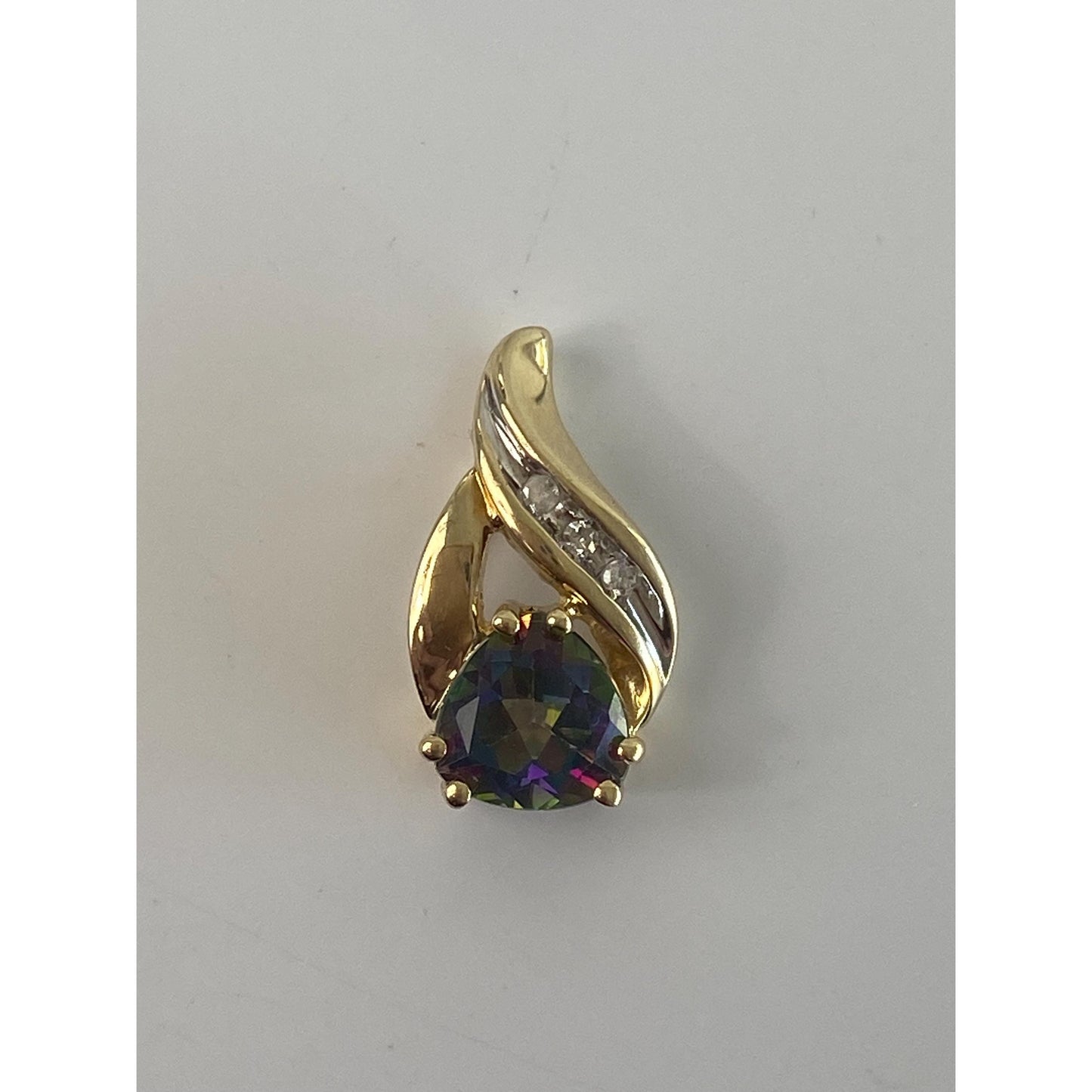 Vintage Solid 10k Yellow Gold Mystic Topaz Diamond Charm