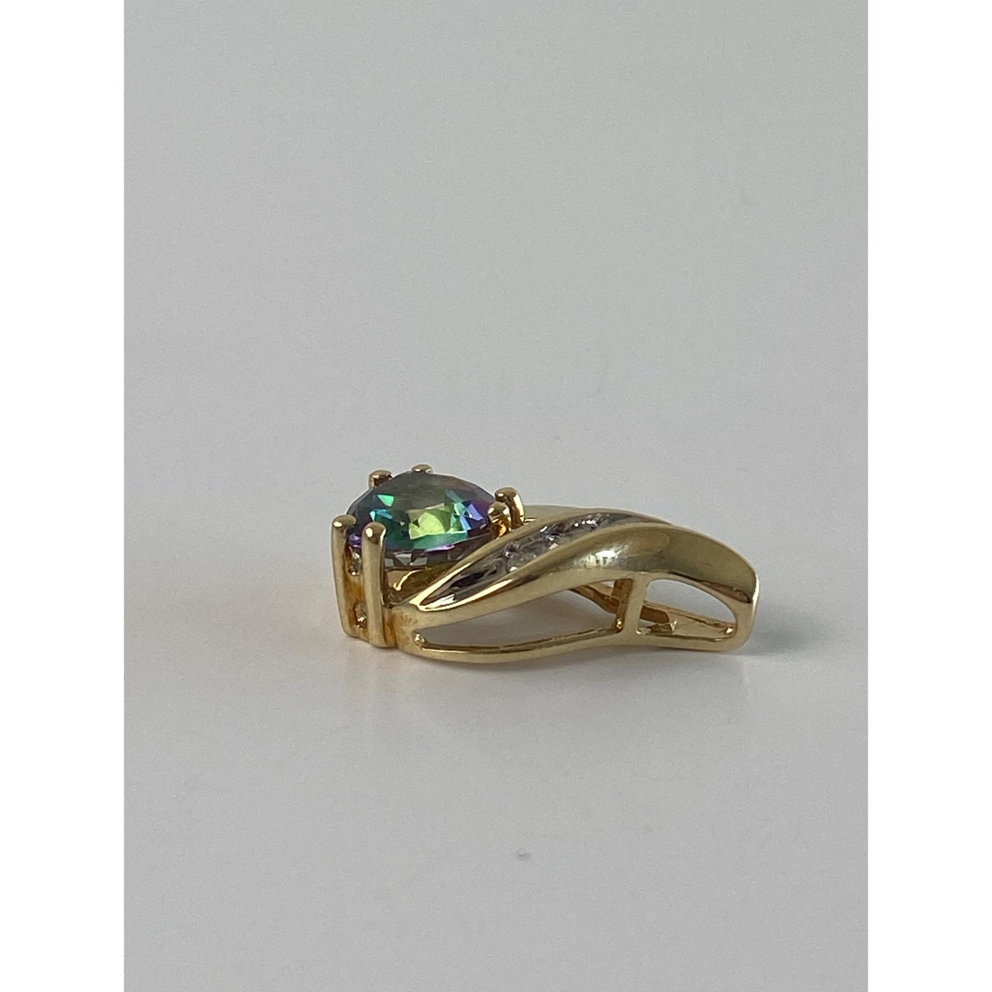 Vintage Solid 10k Yellow Gold Mystic Topaz Diamond Charm