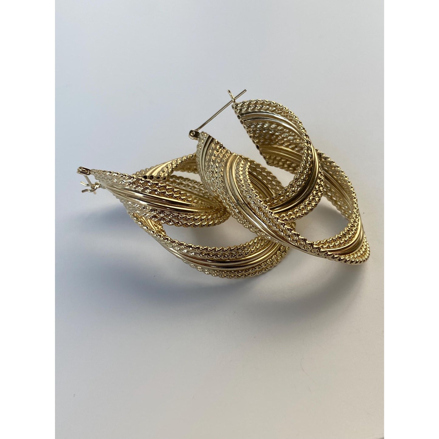 Vintage Solid 10k Yellow Gold Large Layered Rope Twist Hoop Earrings