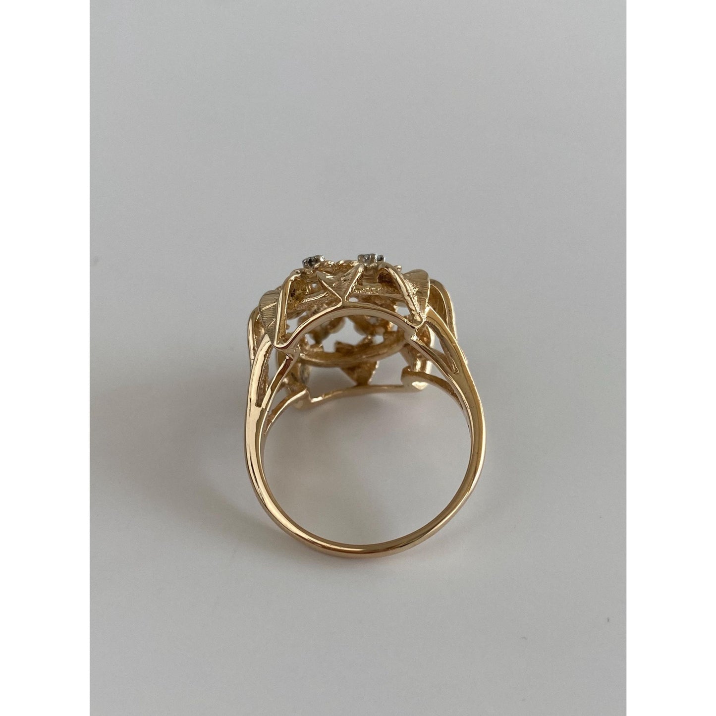 Vintage Solid 14k White & Yellow Gold Diamond Flower Bouquet Ring - Size 9.5