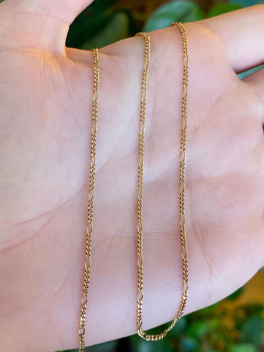 Vintage Solid 14k Yellow Gold Dainty Figaro Chain Necklace - 16.25 inches