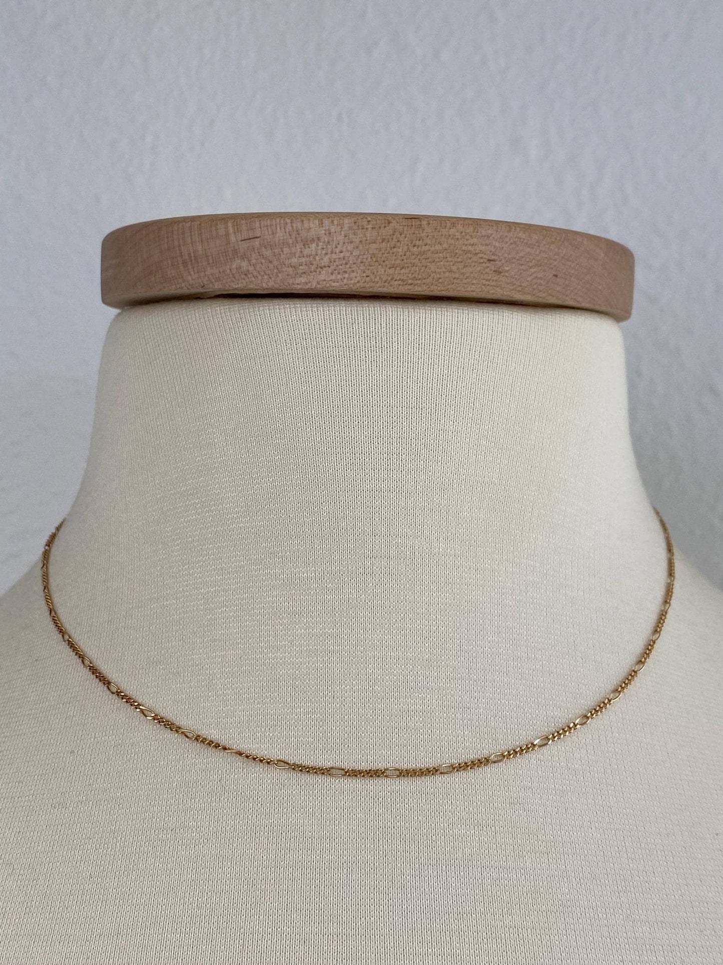 Vintage Solid 14k Yellow Gold Dainty Figaro Chain Necklace - 16.25 inches