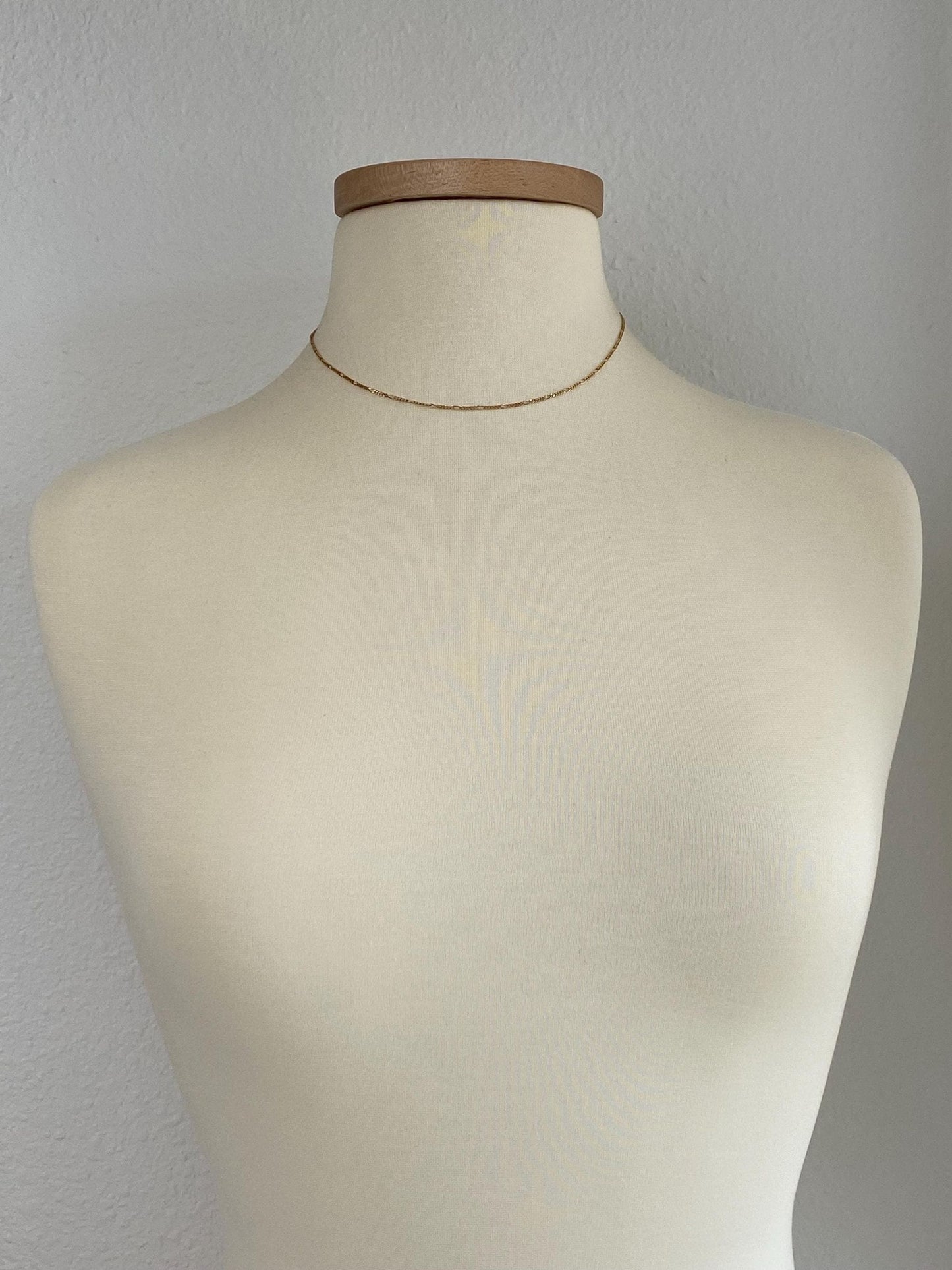 Vintage Solid 14k Yellow Gold Dainty Figaro Chain Necklace - 16.25 inches
