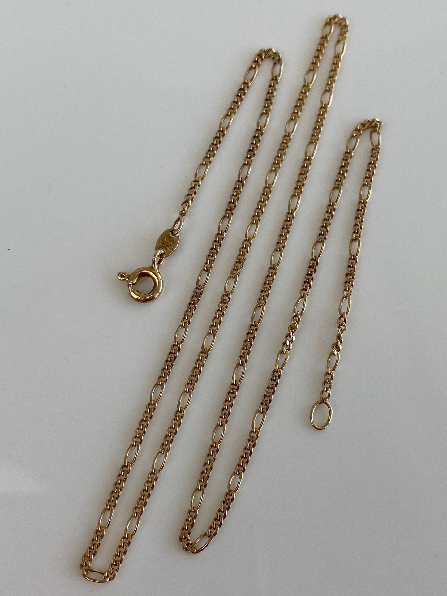 Vintage Solid 14k Yellow Gold Dainty Figaro Chain Necklace - 16.25 inches