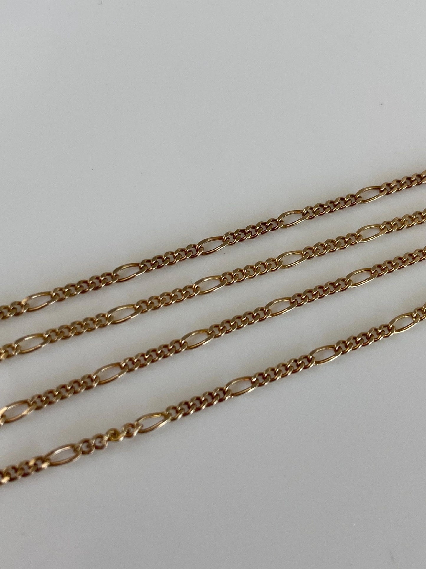 Vintage Solid 14k Yellow Gold Dainty Figaro Chain Necklace - 16.25 inches