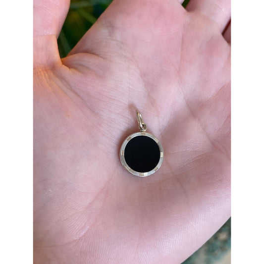 Vintage Solid 10k White & Yellow Gold Onyx Cufflink Conversion Charm